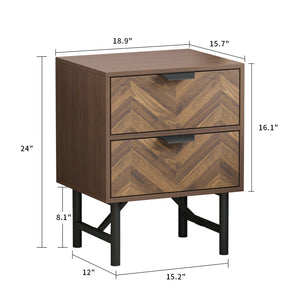 Rustic Bedside Table Wood Grain 2-Drawer Nightstand