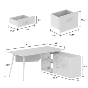 Home Office Desk L-Shaped Desk Writing Desk with Large Storage