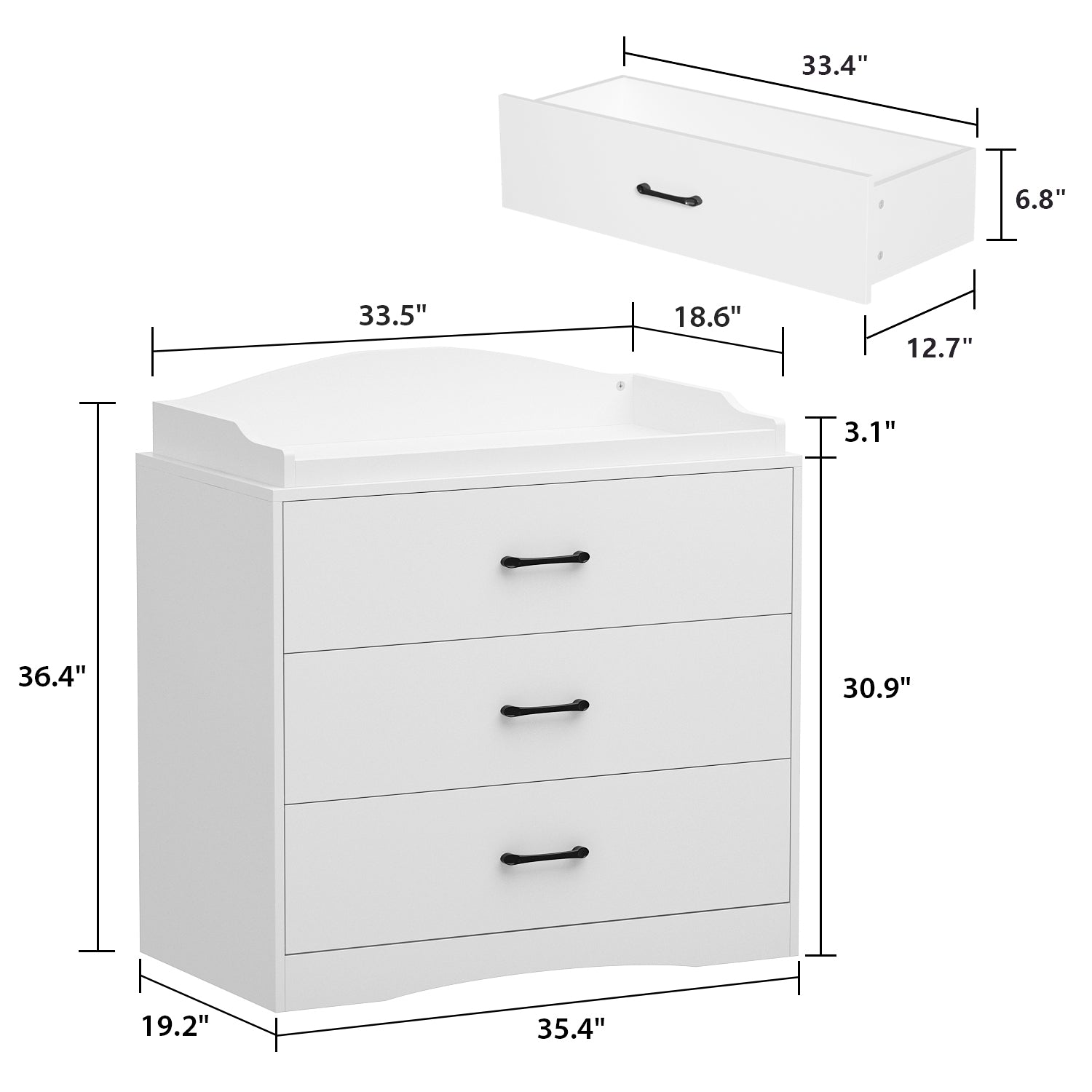 Changing Table 3-Drawer Nursery Storage Dresser Chest