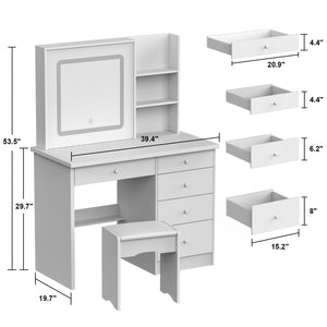 Large Vanity Set Makeup Vanity Dressing Table with Sliding Lighted Mirror 5 Drawers & Shelves