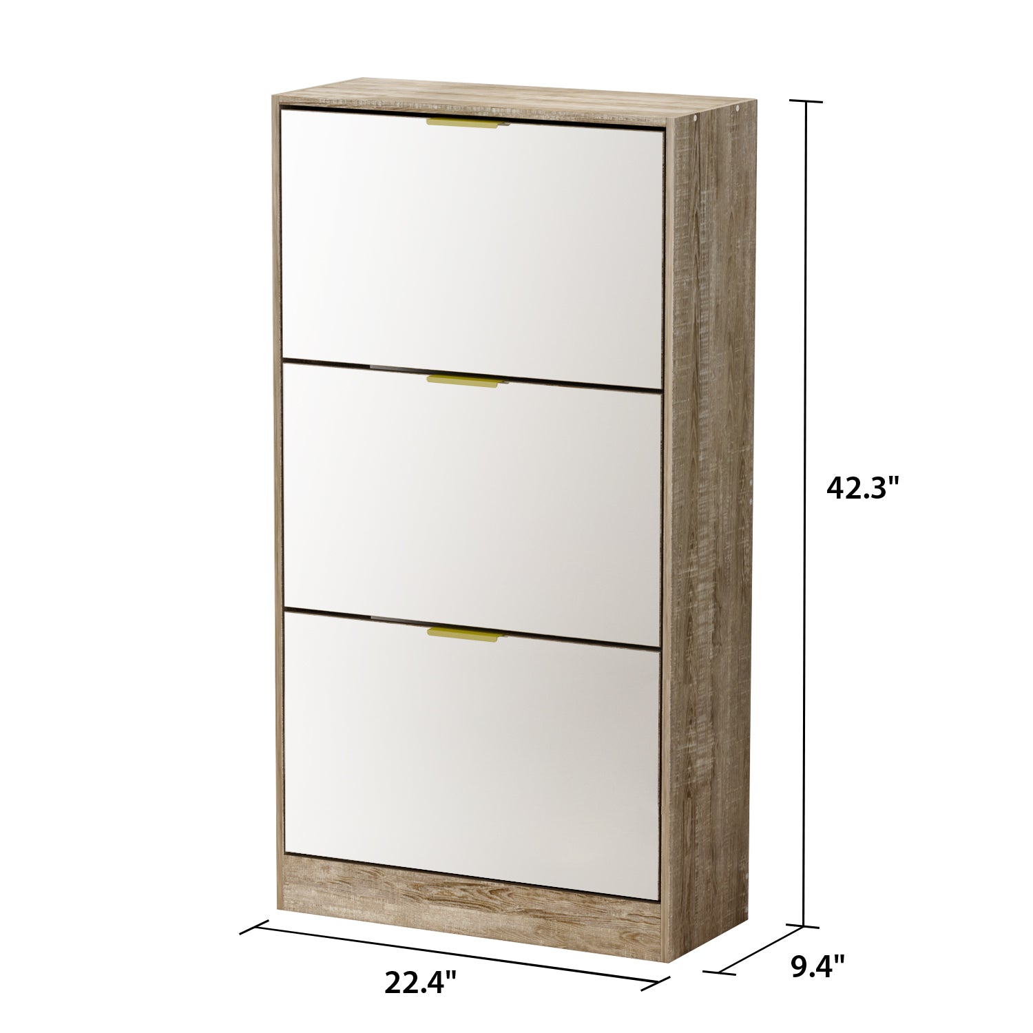 Entryway Shoe Storage Cabinet with 3 Flip Drawers Wood Shoe Cabinet Shoe Organizer with Mirrored Front