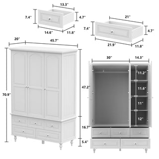 Large Armoire Closet Organizer Wardrobe with 3 Doors 5 Drawers