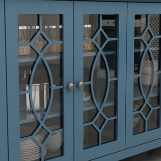 Retro Relief Dining Sideboard 4-Door Display Cabinet for Kitchen Living Room