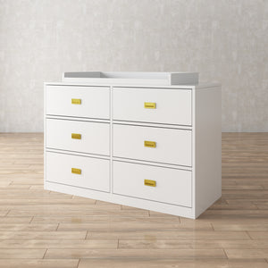 Changing Table Nursery Dresser Nontoxic Sideboard in White Finish with 6 Drawers