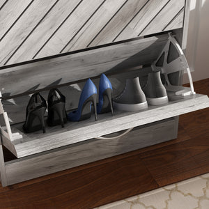 Entryway Shoe Storage Bench, Hallway Shoe Organizer with 2 Flip  DrawersWhite & Gray