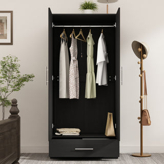 2-Door Wardrobe Cabinet with 1 Drawer Armoire for Bedroom Storage