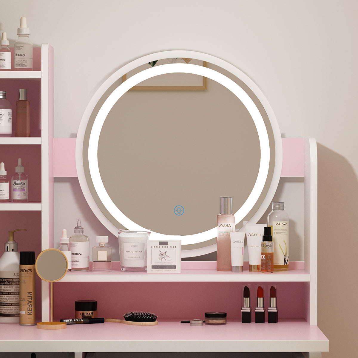 Makeup Vanity Set Dresser Desk with 5 Drawers and Display Shelves
