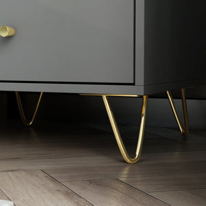 Nightstand 2 Drawers 1 Open Shelf Bedside End Table with Gold Metal Legs for Bedroom