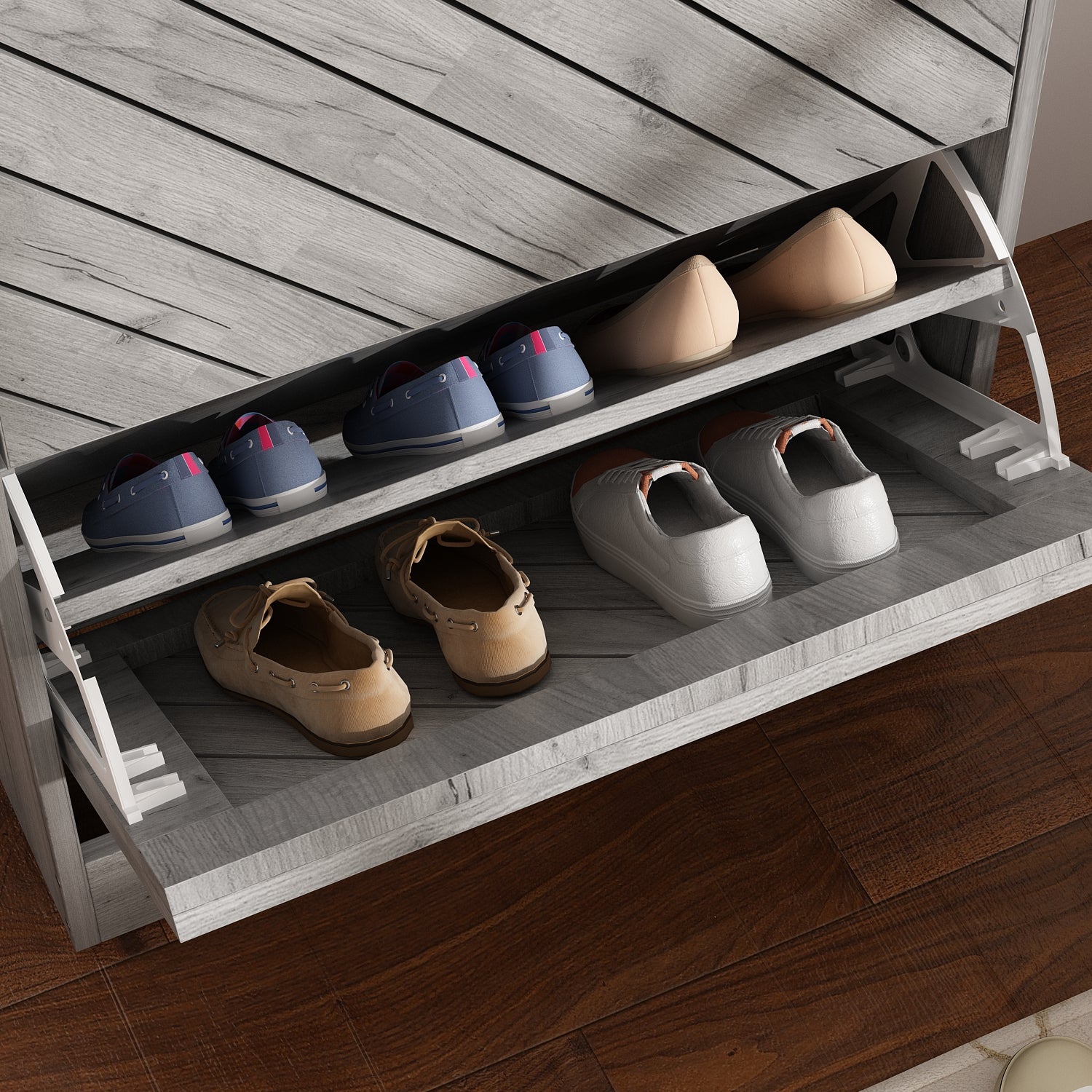Shoe Cabinet with 3 Flip Drawers Distressed Shoe Organizer for Hallway Entryway