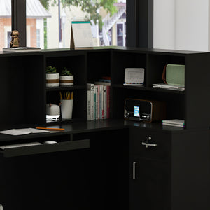 L-Shaped Reception Desk with Large Storage Filing Cabinets