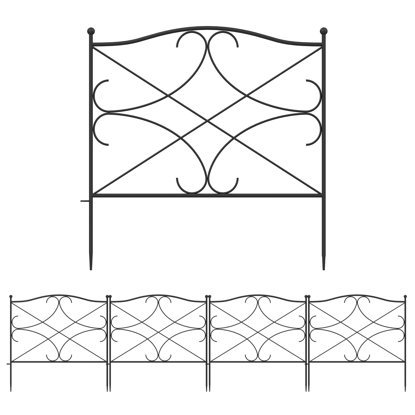 Decorative Garden Fence Temporary Fencing Metal Fence Panel A Set of 5
