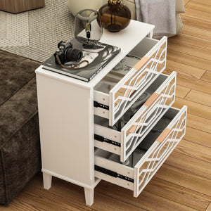 3-Drawer Dresser Chest of 3 Drawers Nightstand with Mirror Functional Organizer Cabinet for Bedroom