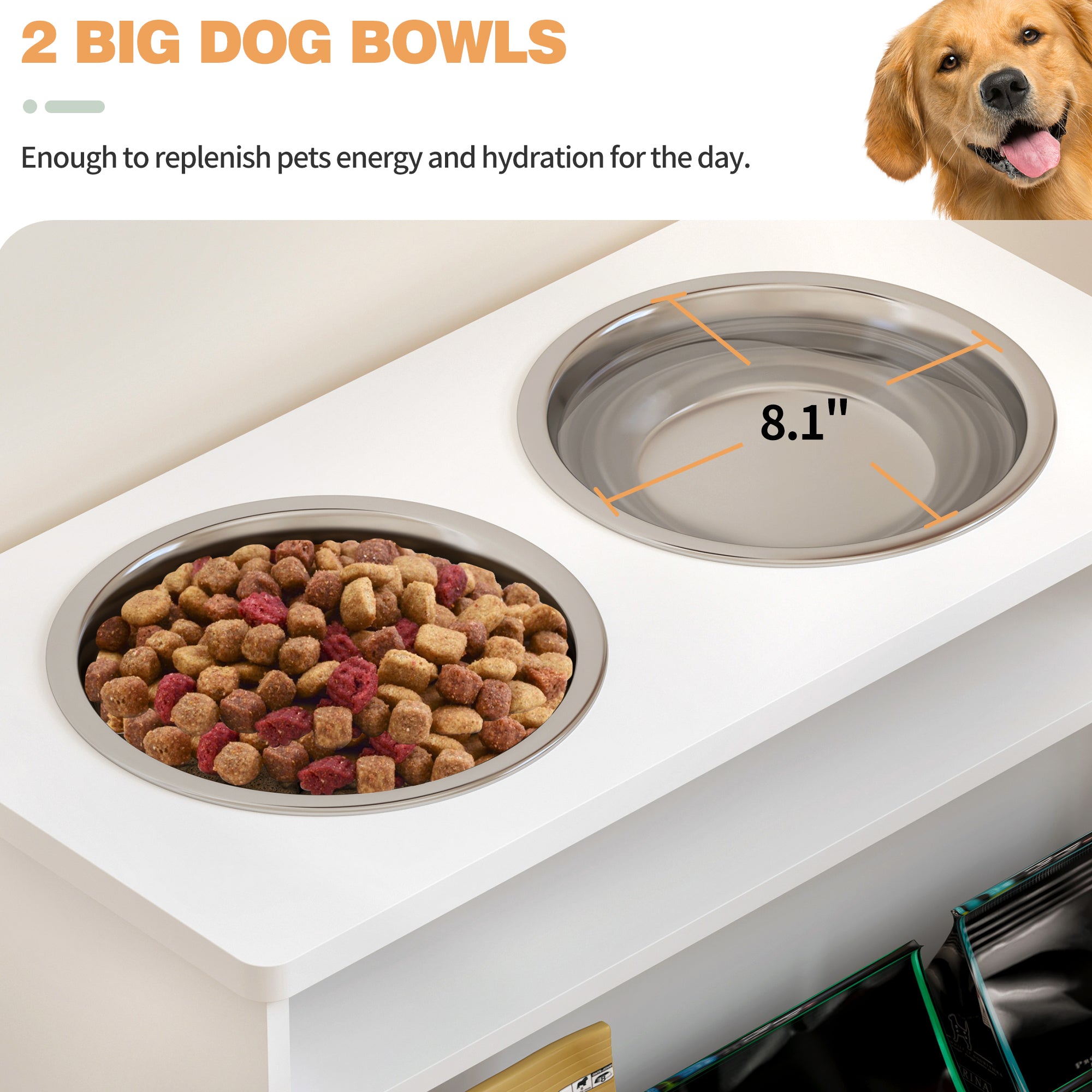 Elevated Dog Feeding Station Raised Dog Bowl Stand with Storage