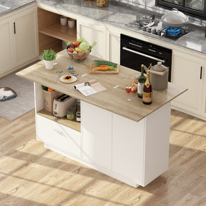 Kitchen Island with Open Storage and Adjustable Shelf Modern Style