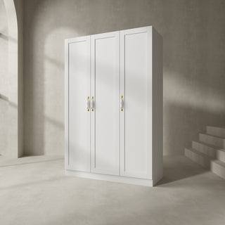 Large Wardrobe Closet Storage 3-Door Cabinet with Hanging Rod Ceramic Handle