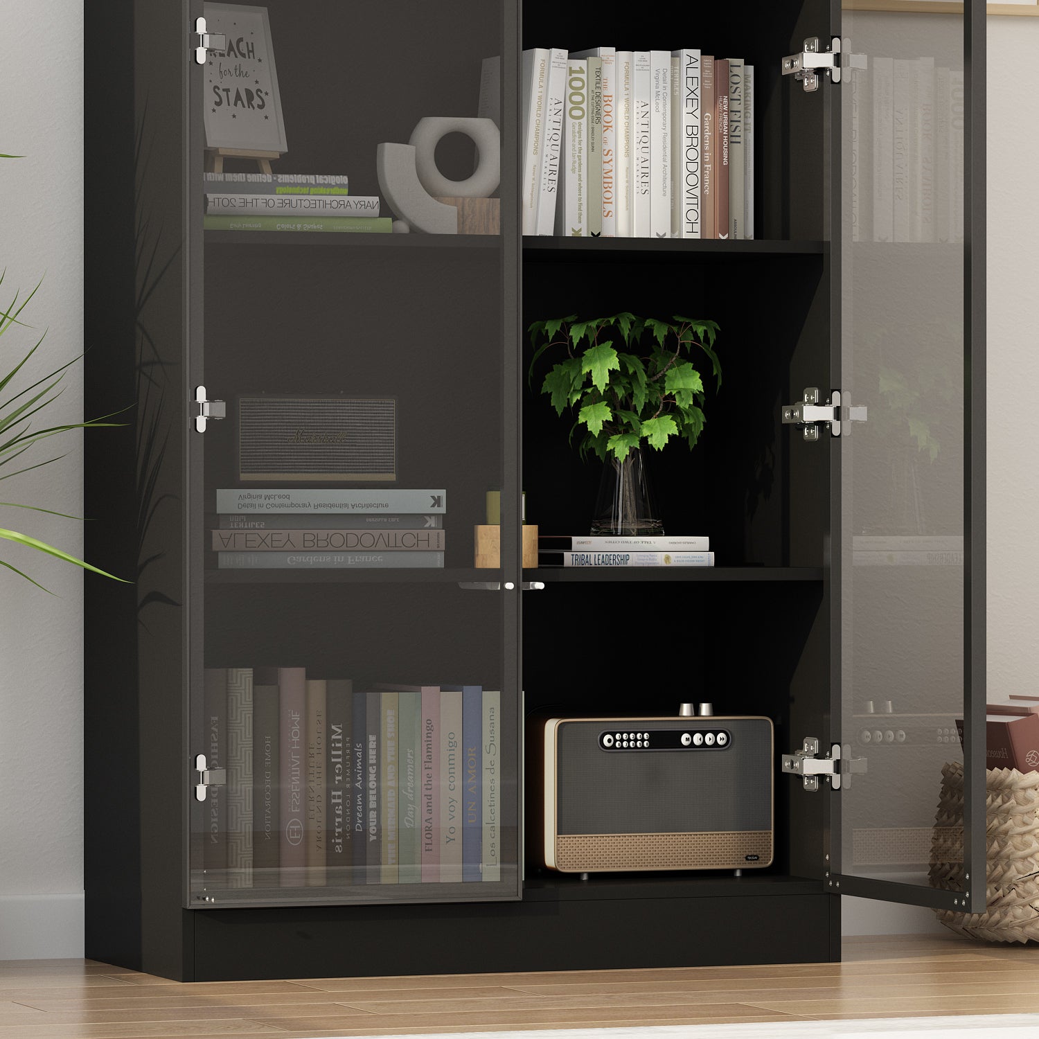 Display Cabinet Bookcase Stand Trophy Showcase with Lights and Glass Doors