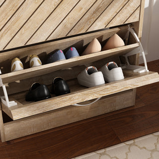 Rustic Shoe Organizer for Hallway Entryway Shoe Cabinet with 2 Flip Drawers