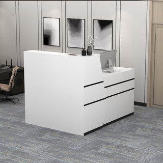 Reception Desk  Front Counter Desk with Lockable Drawer & Bookshelf
