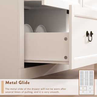 Large Display Cabinet Storage Shelf 3 Glass Doors & 4 Drawers with Metal Handles