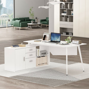 Home Office Desk L-Shaped Desk Writing Desk with Large Storage