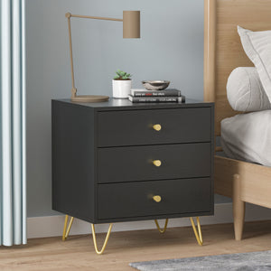 Nightstand Modern Bedside Table with 2 Drawers & Gold Metal Legs