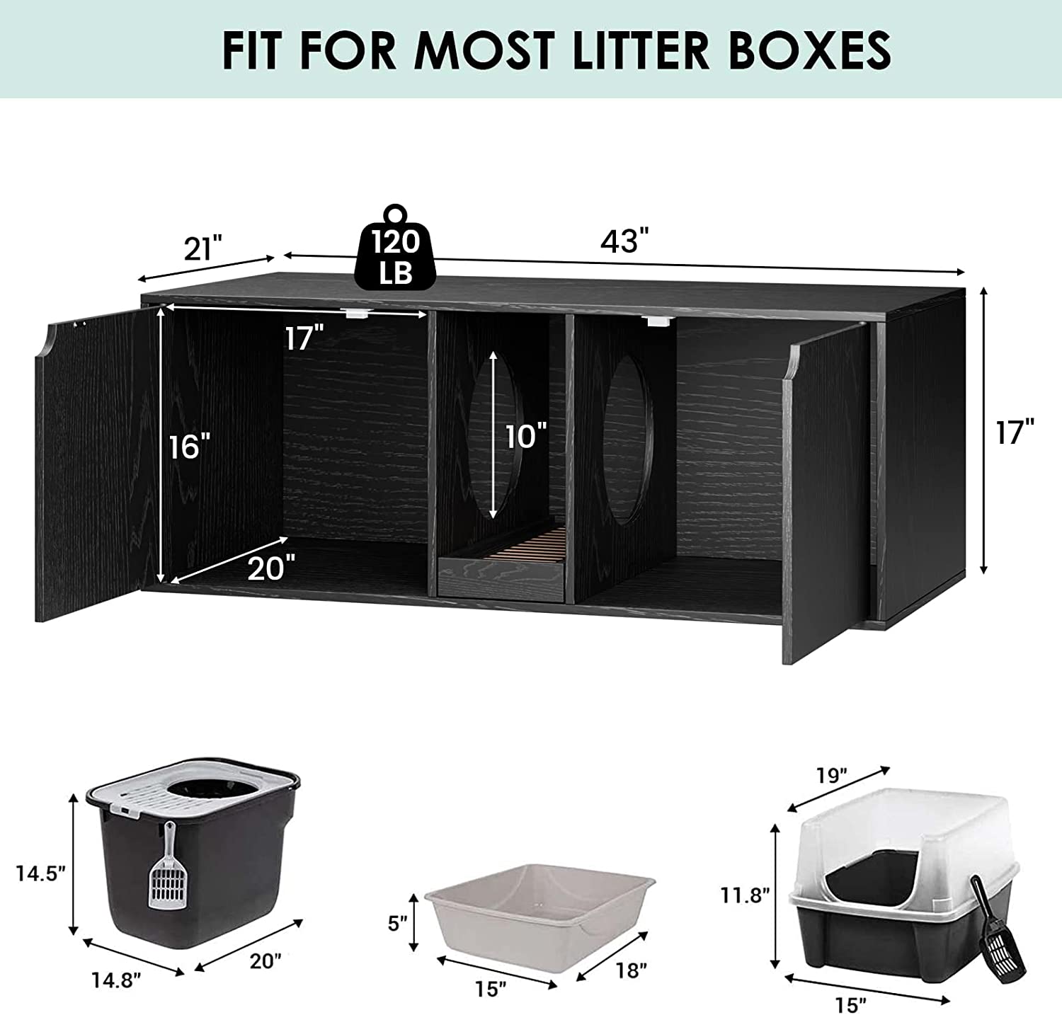 Hidden Cat Litter Box Enclosure Double Room Cat Washroom with Litter Catch