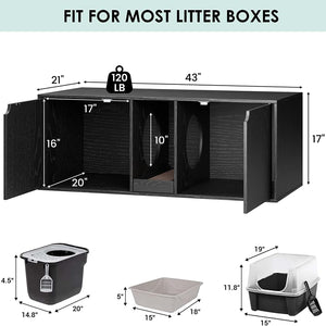 Hidden Cat Litter Box Enclosure Double Room Cat Washroom with Litter Catch