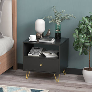 Nightstand Modern Bedside Table with 2 Drawers & Gold Metal Legs
