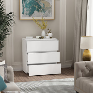 Chest Table Storage White Sideboard with 3 Drawers No-Handle Organizer