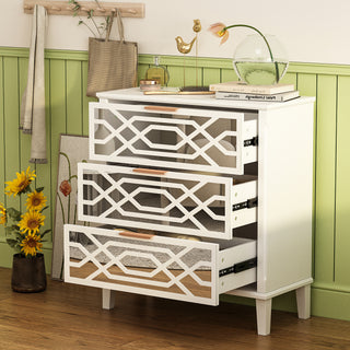 3-Drawer Dresser Chest of 3 Drawers Nightstand with Mirror Functional Organizer Cabinet for Bedroom