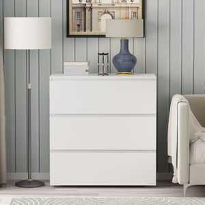 Chest Table Storage White Sideboard with 3 Drawers No-Handle Organizer