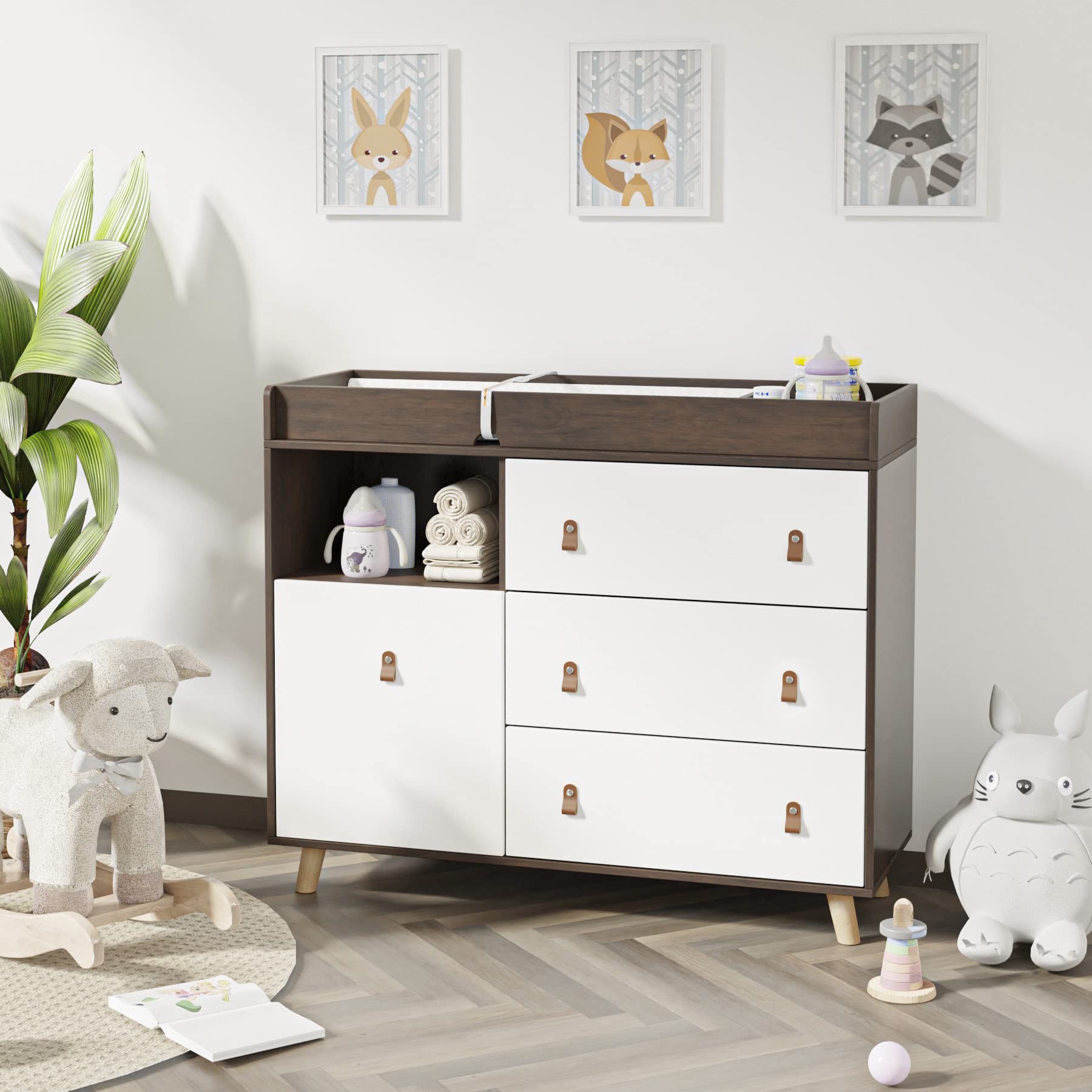 Infant Changing Table 4-Drawer Nursery Table Dresser Diaper Changing Table