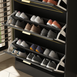 Entryway Shoe Storage Cabinet 3 Shelved Shoe Cabinet Organizer with Flip Drawers and Door