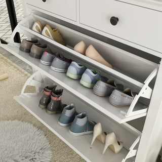 Shoe Storage Cabinet Wood 2-Tier Shoe Rack Storage Organizer with 2 Drawers for Entryway
