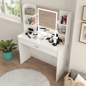 Makeup Vanity Desk with Lighted Mirror and Six Storage Shelves