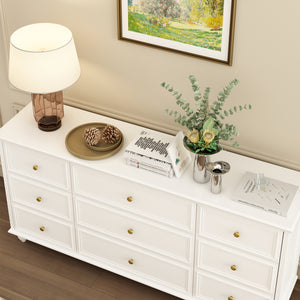 Modern 9-Drawer Triple Dresser White Finish Wide Storage Chest