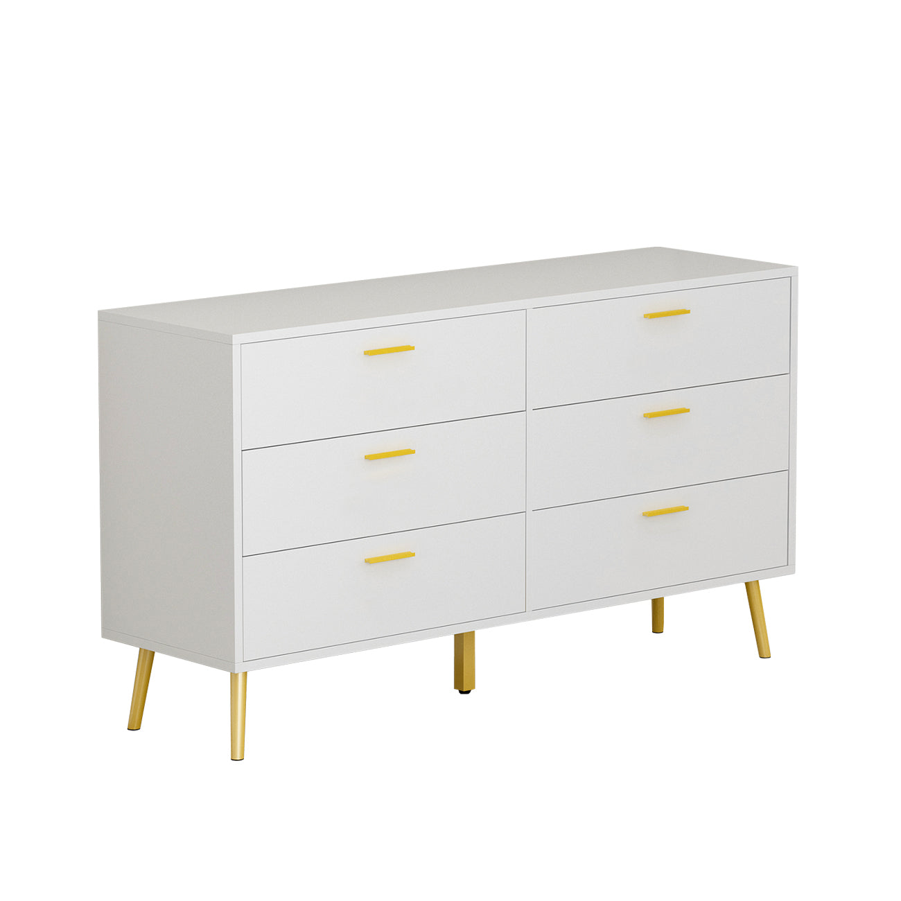 Modern White Finish Sideboard Double Dresser with 6 Drawers 54''W