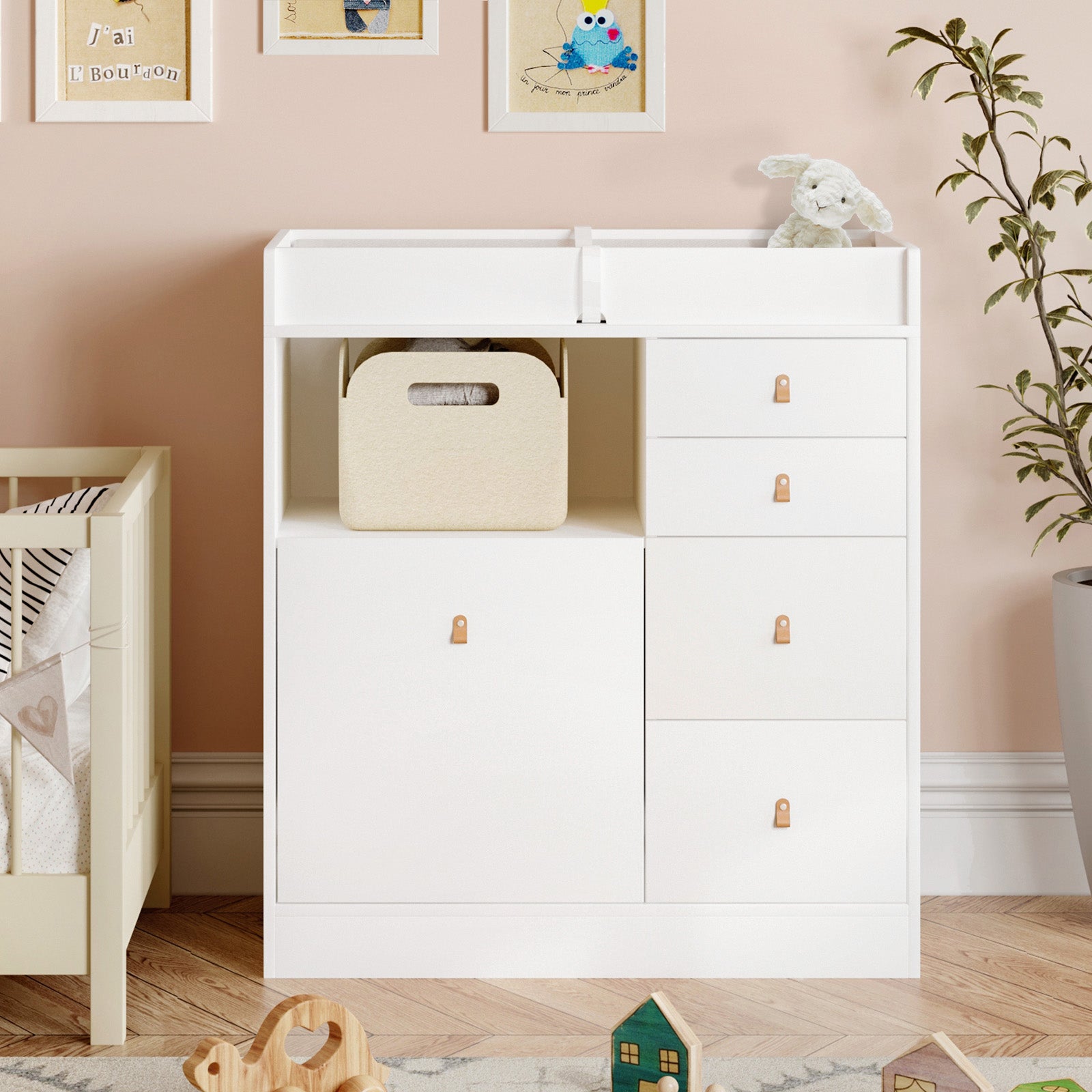 Infant Changing Table Baby Changing Table with 5 Drawers 1 Open Storage