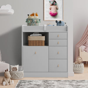 Infant Changing Table Baby Changing Table with 5 Drawers 1 Open Storage