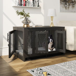 Dog Crate Indoor Pet Kennel Side End Table with Cushion and Tray
