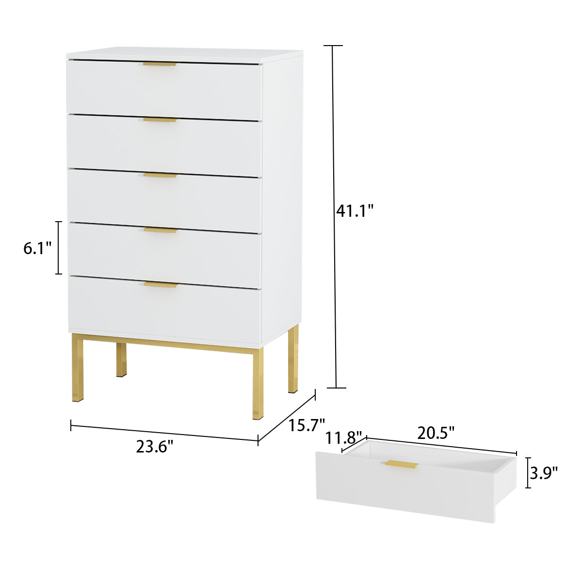 5-Drawer Dresser Chest Storage Cabinet Organizer Unit with Metal Legs for Bedroom Living Room Entryway Hallway