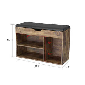 Shoe Storage Bench Entryway Bench with PU Leather Shoe Rack Organizer Wood Grain for Living Room