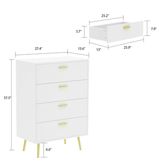 Cabinet White Finish Nightstand 4-Drawer Chest Vertical Dresser 37"W