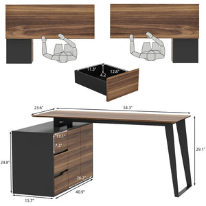 L-Shaped Corner Computer Desk with Drawers Brown Wood Grain