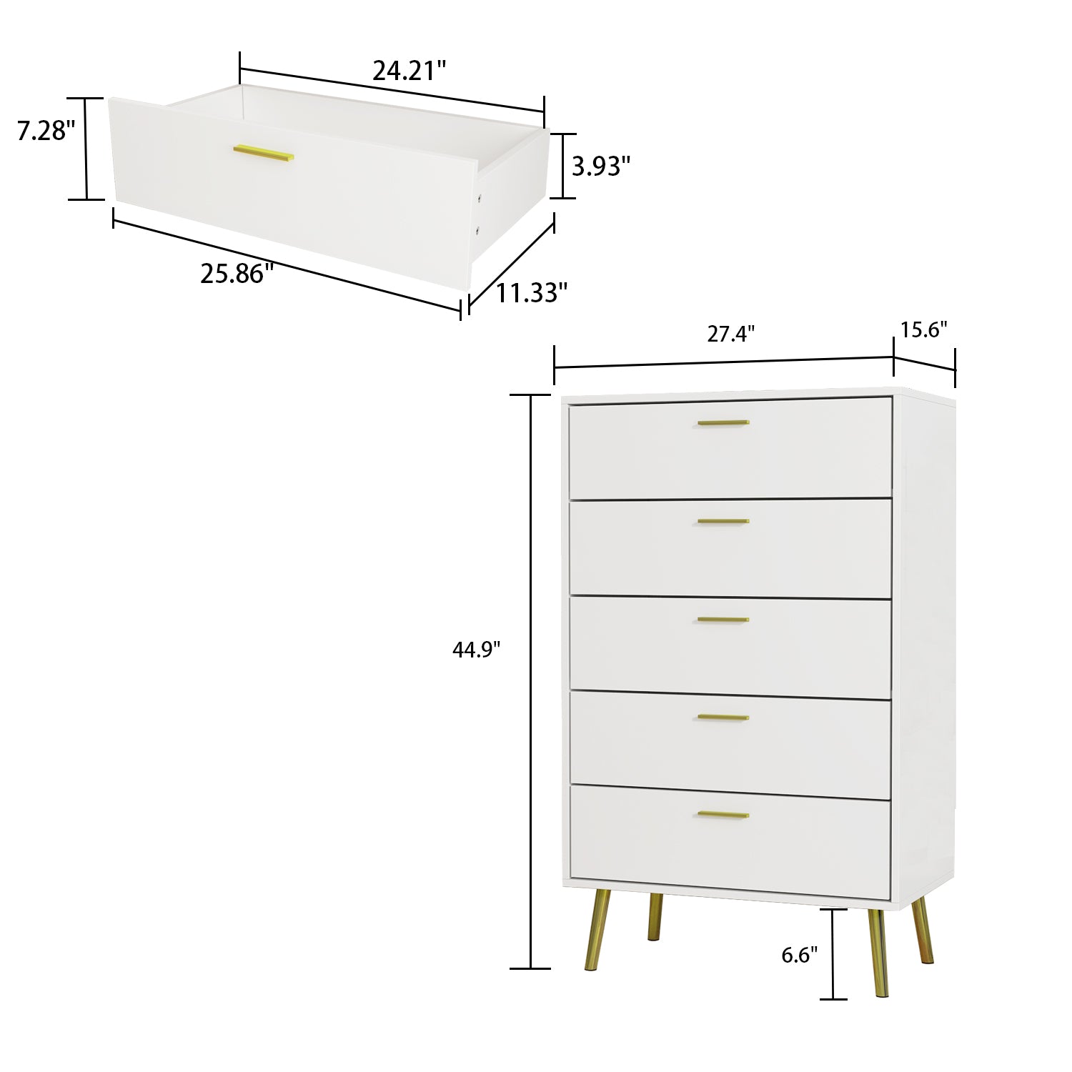 Contemporary Chest Cabinet Versatile Dresser with 5 Large Storage Space Drawers