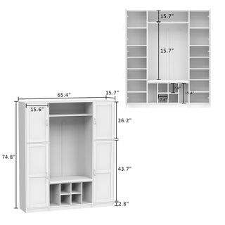 Large Armoire Wardrobe Family Closet 4 Doors with Open Storage