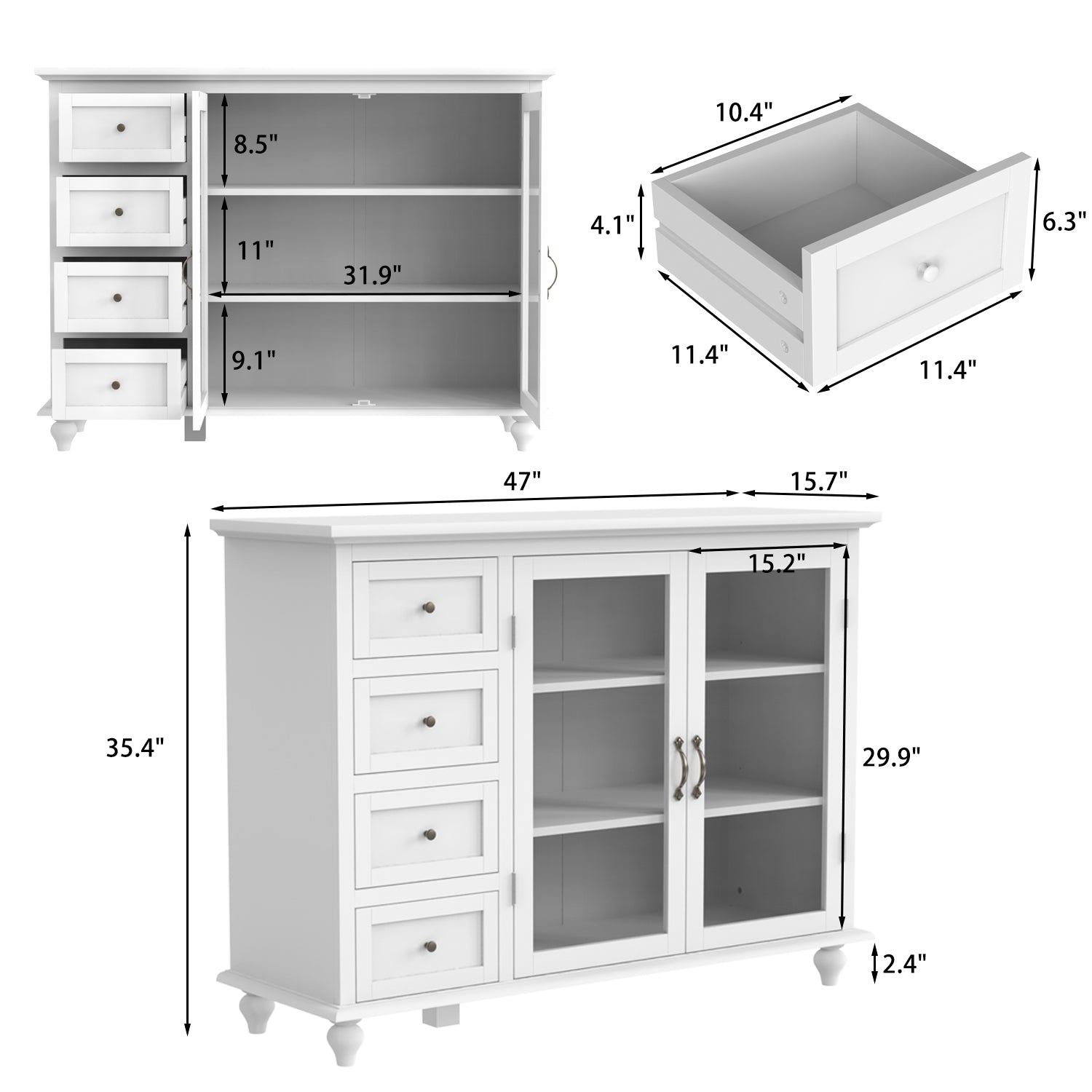 Buffet Cabinet Storage Sideboard with 4 Drawers & Acrylic Glass Doors