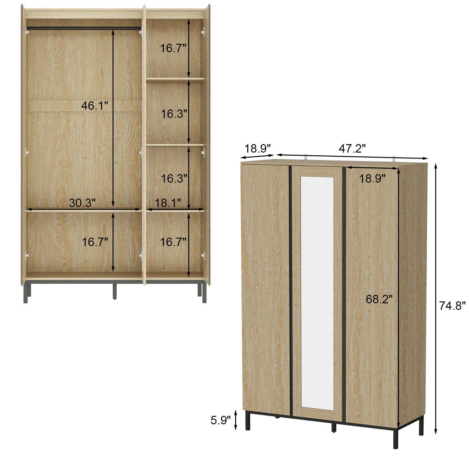 Bedroom Armoire with Large Storage Armoire Wardrobe Closet with Mirror