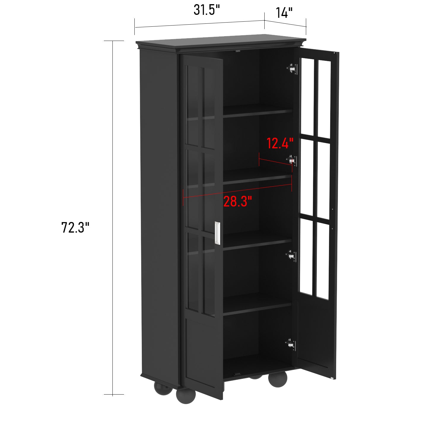 Storage Cabinet with Glass Door Display Cabinet Tall Bookshelf with Large Storage for Study Office Dining Room