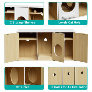 Litter Box Enclosure for 2 Cats with Storage Cat Washroom
